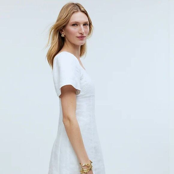 Madewell Square-Neck Mini Dress in 100% Linen in White NWT - Picture 4 of 14